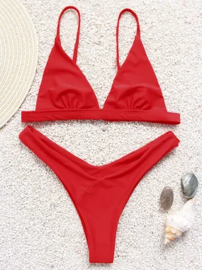 Wholesale Red V-Neck Sleeveless Plain Bikini Suits