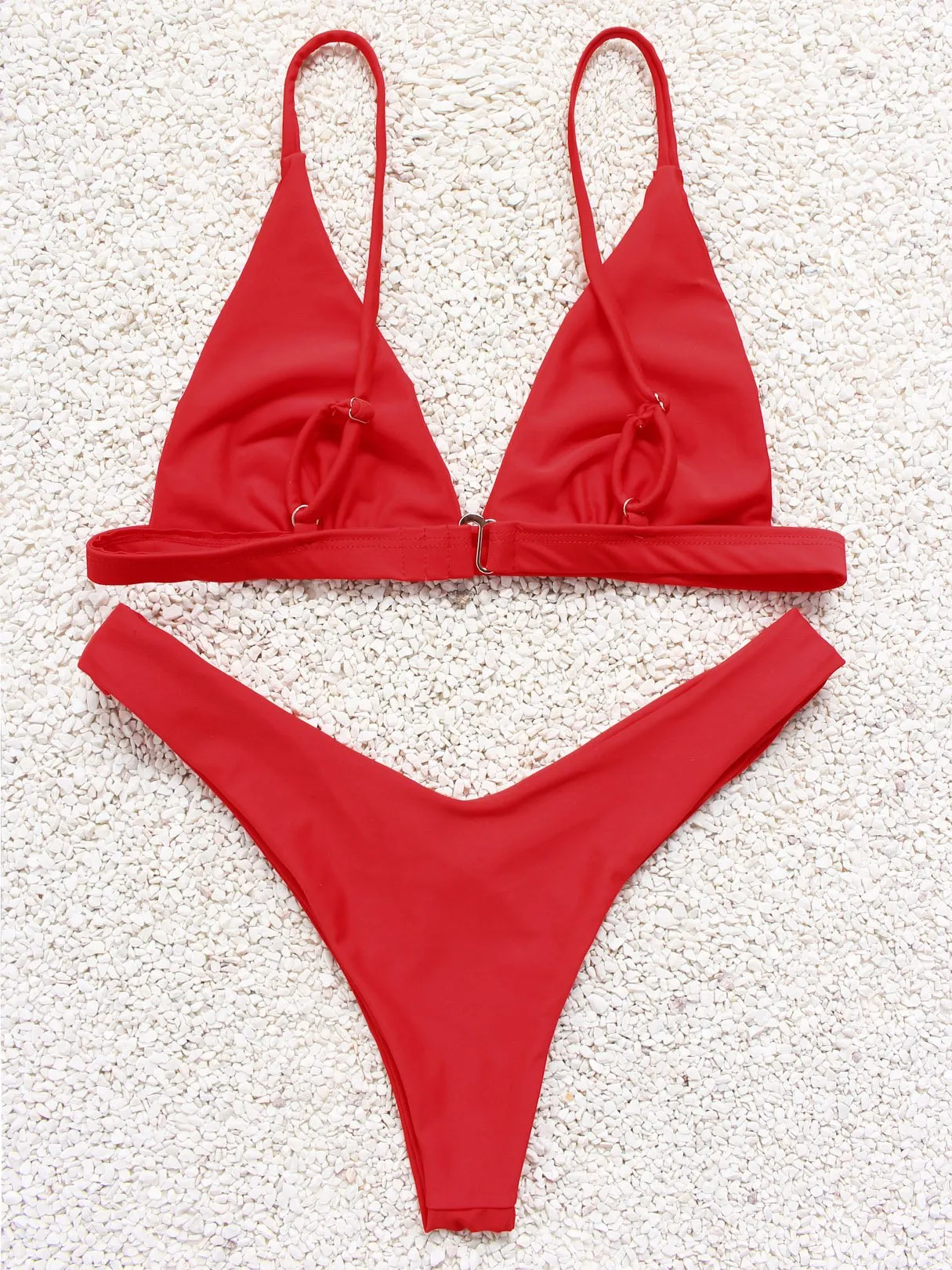 Wholesale Red V-Neck Sleeveless Plain Bikini Suits