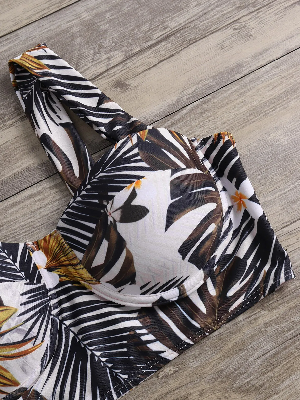 Wholesale Sleeveless Floral Print High-Waisted Two Piece Bikini