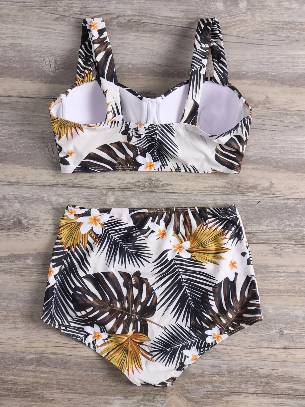 Wholesale Sleeveless Floral Print High-Waisted Two Piece Bikini